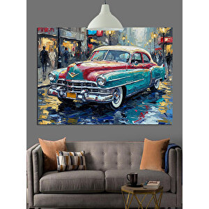 Kırmızı Klasik Araba Dekoratif Kanvas - Mdf Ahşap Tablo