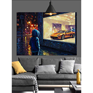 Vitrindeki Spor Araba Dekoratif Kanvas - Mdf Ahşap Tablo 70x100 cm