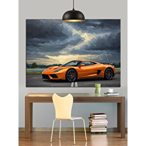Turuncu Spor Araba Manzarası Dekoratif Kanvas - Mdf Ahşap Tablo 50x70 cm