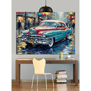 Kırmızı Klasik Araba Dekoratif Kanvas - Mdf Ahşap Tablo