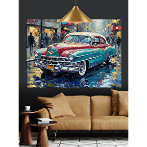 Kırmızı Klasik Araba Dekoratif Kanvas - Mdf Ahşap Tablo 25x35 cm