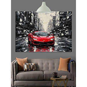Yağmur Altında Kırmızı Araba Dekoratif Kanvas - Mdf Ahşap Tablo 25x35 cm