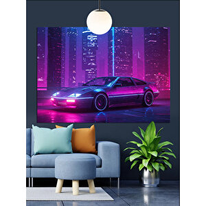 Neon Işıklı Spor Araba Dekoratif Kanvas - Mdf Ahşap Tablo 70x100 cm