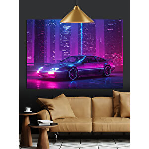 Neon Işıklı Spor Araba Dekoratif Kanvas - Mdf Ahşap Tablo 70x100 cm