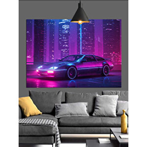 Neon Işıklı Spor Araba Dekoratif Kanvas - Mdf Ahşap Tablo 70x100 cm