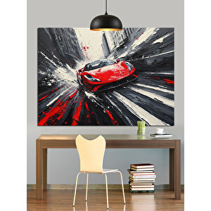 Hızlı Kırmızı Araba Dekoratif Kanvas - Mdf Ahşap Tablo 70x100 cm