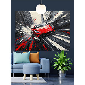 Hızlı Kırmızı Araba Dekoratif Kanvas - Mdf Ahşap Tablo 70x100 cm