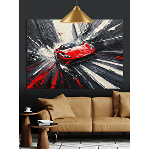 Hızlı Kırmızı Araba Dekoratif Kanvas - Mdf Ahşap Tablo 70x100 cm