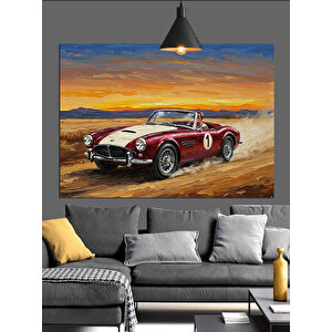 Çölde Klasik Kırmızı Araba Dekoratif Kanvas - Mdf Ahşap Tablo 70x100 cm