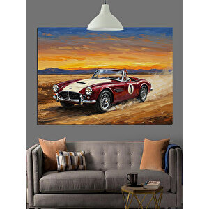 Çölde Klasik Kırmızı Araba Dekoratif Kanvas - Mdf Ahşap Tablo 70x100 cm