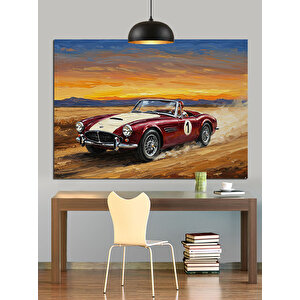 Çölde Klasik Kırmızı Araba Dekoratif Kanvas - Mdf Ahşap Tablo