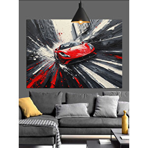 Hızlı Kırmızı Araba Dekoratif Kanvas - Mdf Ahşap Tablo
