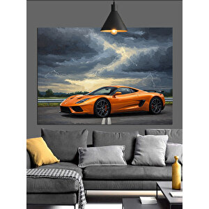 Turuncu Spor Araba Manzarası Dekoratif Kanvas - Mdf Ahşap Tablo