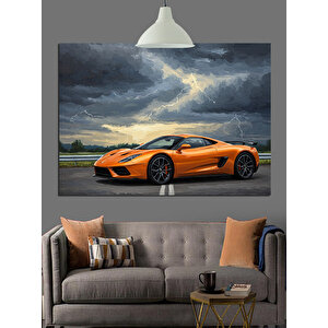 Turuncu Spor Araba Manzarası Dekoratif Kanvas - Mdf Ahşap Tablo