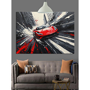 Hızlı Kırmızı Araba Dekoratif Kanvas - Mdf Ahşap Tablo