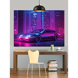 Neon Işıklı Spor Araba Dekoratif Kanvas - Mdf Ahşap Tablo