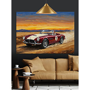 Çölde Klasik Kırmızı Araba Dekoratif Kanvas - Mdf Ahşap Tablo 70x100 cm