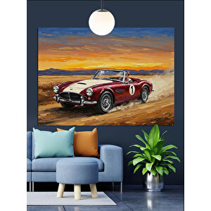 Çölde Klasik Kırmızı Araba Dekoratif Kanvas - Mdf Ahşap Tablo