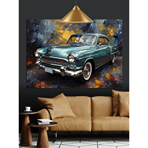 Gazete Fonunda Klasik Araba Dekoratif Kanvas - Mdf Ahşap Tablo