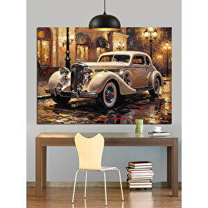 Yağmurlu Sokakta Klasik Araba Dekoratif Kanvas - Mdf Ahşap Tablo 25x35 cm