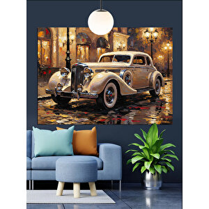 Yağmurlu Sokakta Klasik Araba Dekoratif Kanvas - Mdf Ahşap Tablo