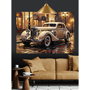Yağmurlu Sokakta Klasik Araba Dekoratif Kanvas - Mdf Ahşap Tablo