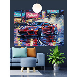 Neon Sokakta Spor Araba Dekoratif Kanvas - Mdf Ahşap Tablo 35x50 cm