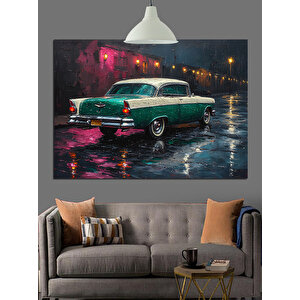 Yeşil Klasik Araba Dekoratif Kanvas - Mdf Ahşap Tablo 70x100 cm