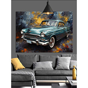 Gazete Fonunda Klasik Araba Dekoratif Kanvas - Mdf Ahşap Tablo 25x35 cm