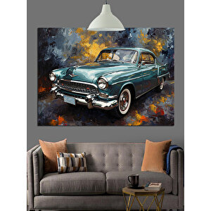 Gazete Fonunda Klasik Araba Dekoratif Kanvas - Mdf Ahşap Tablo 25x35 cm