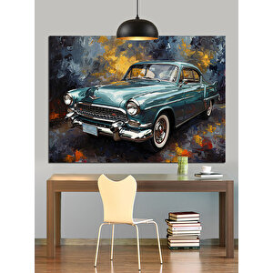 Gazete Fonunda Klasik Araba Dekoratif Kanvas - Mdf Ahşap Tablo 25x35 cm