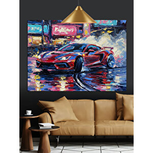 Neon Sokakta Spor Araba Dekoratif Kanvas - Mdf Ahşap Tablo 70x100 cm