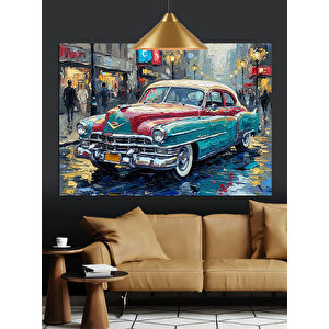 Yağmurlu Sokakta Yeşil Araba Dekoratif Kanvas - Mdf Ahşap Tablo 50x70 cm