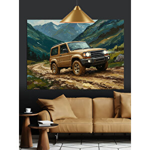 Dağ Yolunda Jeep Araba Dekoratif Kanvas - Mdf Ahşap Tablo 50x70 cm