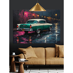 Yeşil Klasik Araba Dekoratif Kanvas - Mdf Ahşap Tablo 70x100 cm