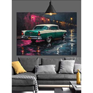 Yeşil Klasik Araba Dekoratif Kanvas - Mdf Ahşap Tablo 70x100 cm