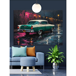 Yeşil Klasik Araba Dekoratif Kanvas - Mdf Ahşap Tablo
