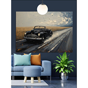 Yağmur Altında Klasik Araba Dekoratif Kanvas - Mdf Ahşap Tablo 70x100 cm
