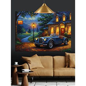 Klasik Ev Önünde Araba Dekoratif Kanvas - Mdf Ahşap Tablo