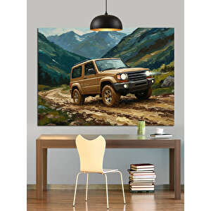 Dağ Yolunda Jeep Araba Dekoratif Kanvas - Mdf Ahşap Tablo 25x35 cm