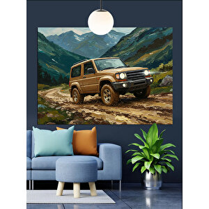 Dağ Yolunda Jeep Araba Dekoratif Kanvas - Mdf Ahşap Tablo 25x35 cm