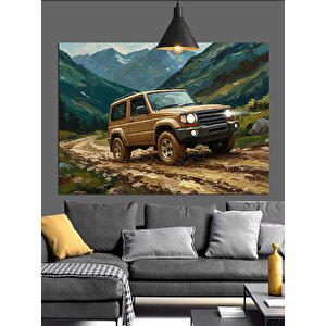 Dağ Yolunda Jeep Araba Dekoratif Kanvas - Mdf Ahşap Tablo