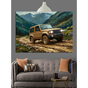 Dağ Yolunda Jeep Araba Dekoratif Kanvas - Mdf Ahşap Tablo