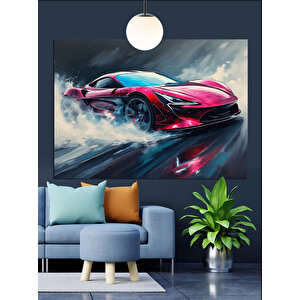 Pistte Hızlı Kırmızı Araba Dekoratif Kanvas - Mdf Ahşap Tablo 70x100 cm