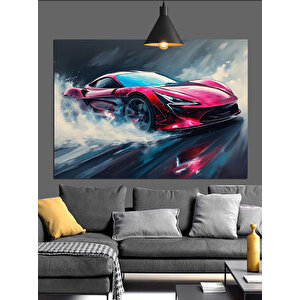 Pistte Hızlı Kırmızı Araba Dekoratif Kanvas - Mdf Ahşap Tablo 70x100 cm