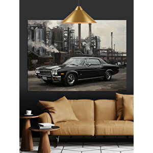 Siyah Klasik Araba Dekoratif Kanvas - Mdf Ahşap Tablo