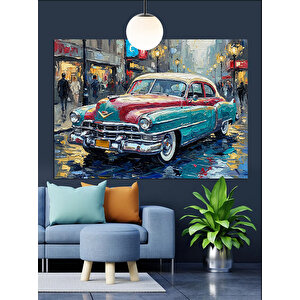 Yağmurlu Sokakta Yeşil Araba Dekoratif Kanvas - Mdf Ahşap Tablo 70x100 cm