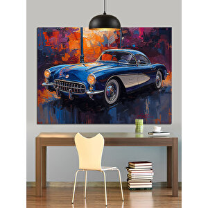 Mavi Klasik Araba Dekoratif Kanvas - Mdf Ahşap Tablo