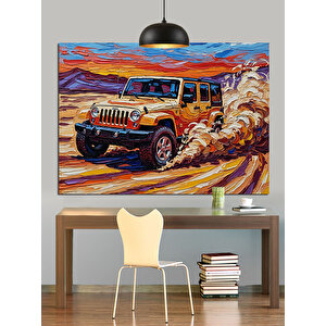 Kumda Hızlı Jeep Araba Dekoratif Kanvas - Mdf Ahşap Tablo 70x100 cm