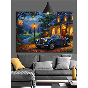 Klasik Ev Önünde Araba Dekoratif Kanvas - Mdf Ahşap Tablo
